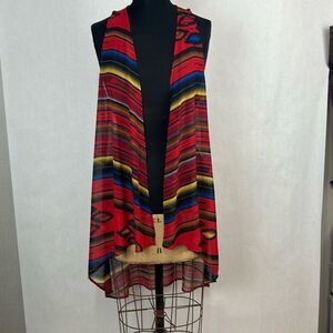 Turquoise Haven Southwest Long Vest Sz Small Red Racerback Sleeveless Kimono